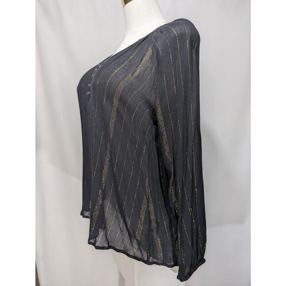 Rock & Republic Black Gold Metallic Stripe Semi-Sheer Blouse Size S - Picture 3 of 8